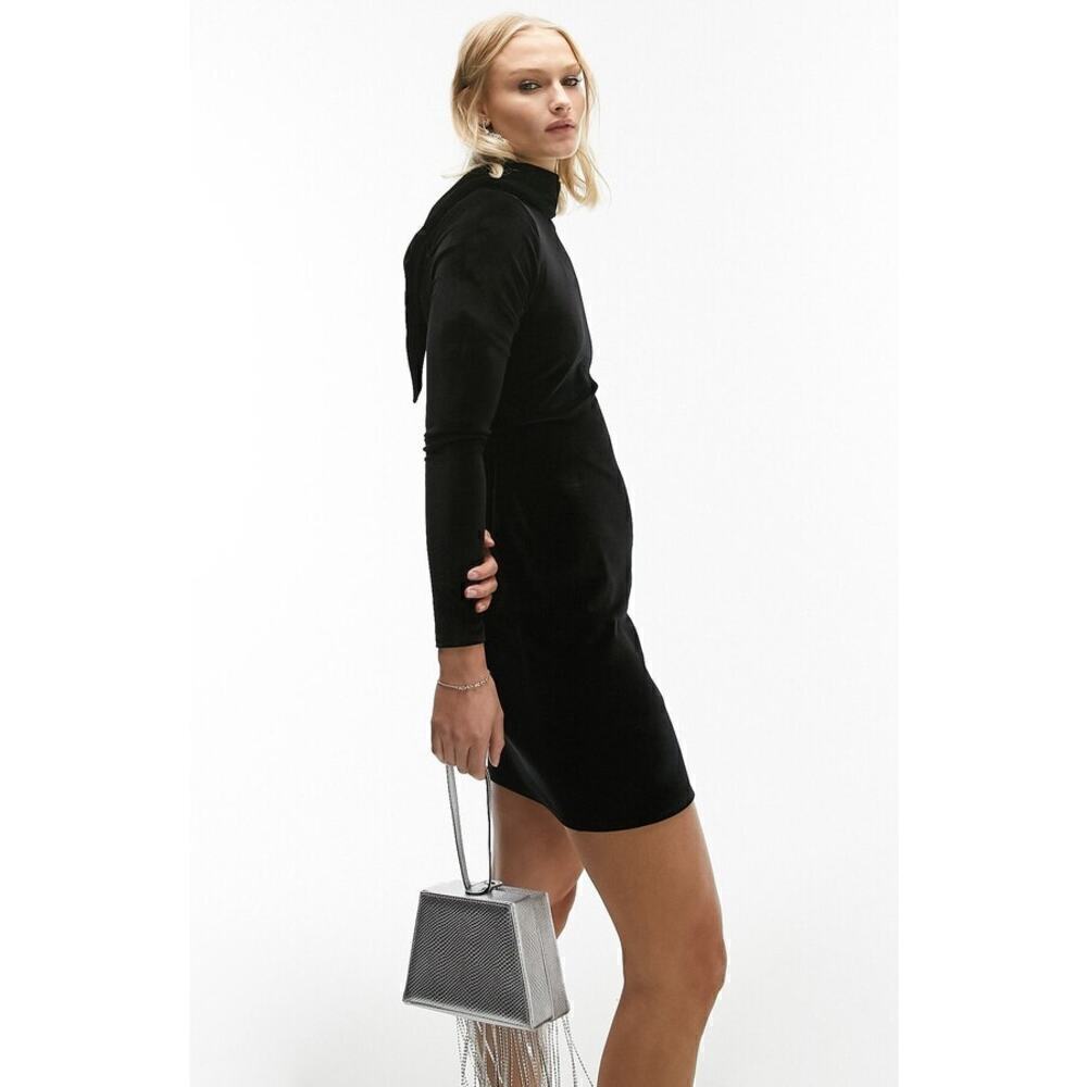 Topshop Dress Velvet Wrap Mock Neck Cutout Back Long Sleeve Mini NWT 4-6